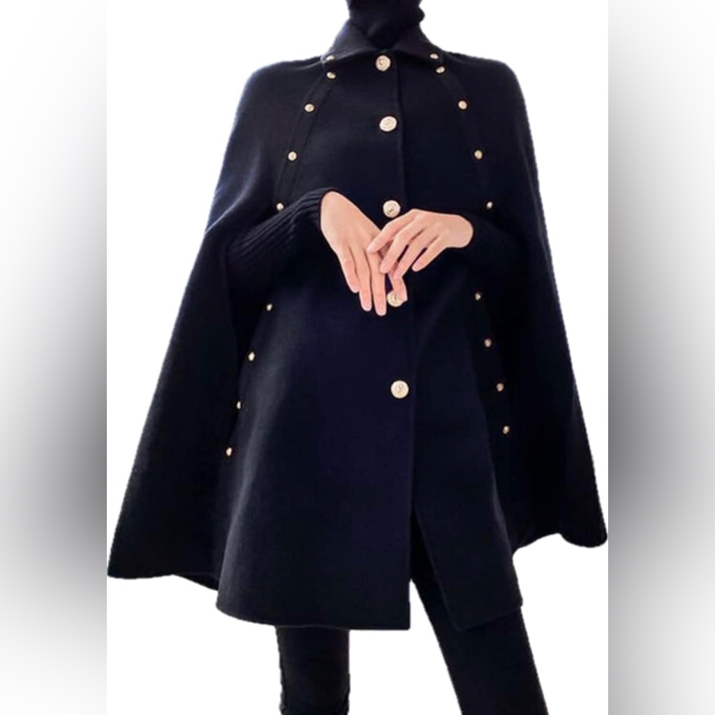 Woolen Cape Black Button-Down Small Brand New With Tags